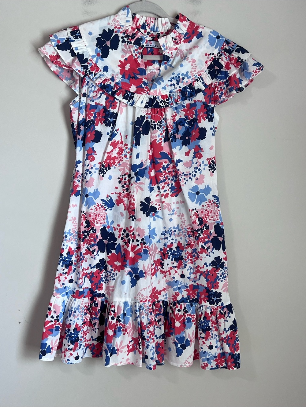 CK Bradley Floral Frilled Midi Dress Size Small Red White Blue EUC